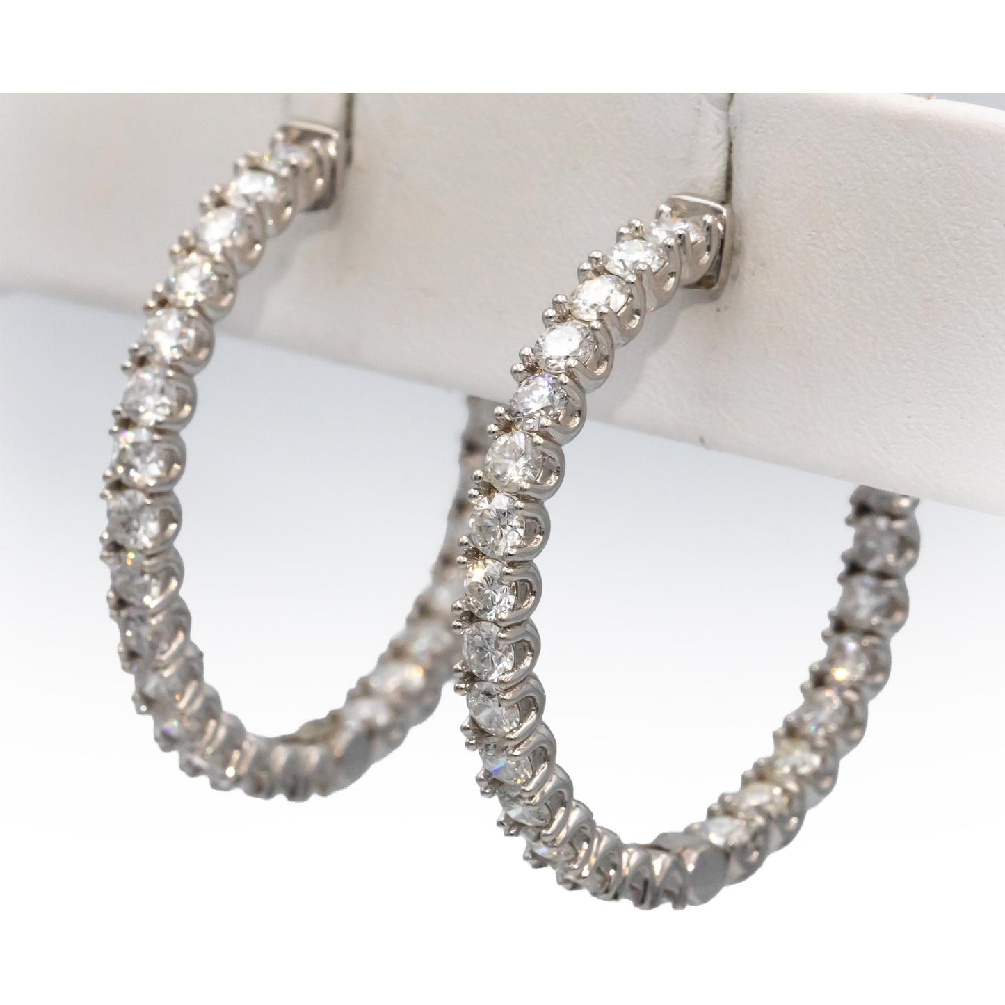 14k White Gold VS Round Diamond Inside Out Circle Hoop Earrings 5.40CT
