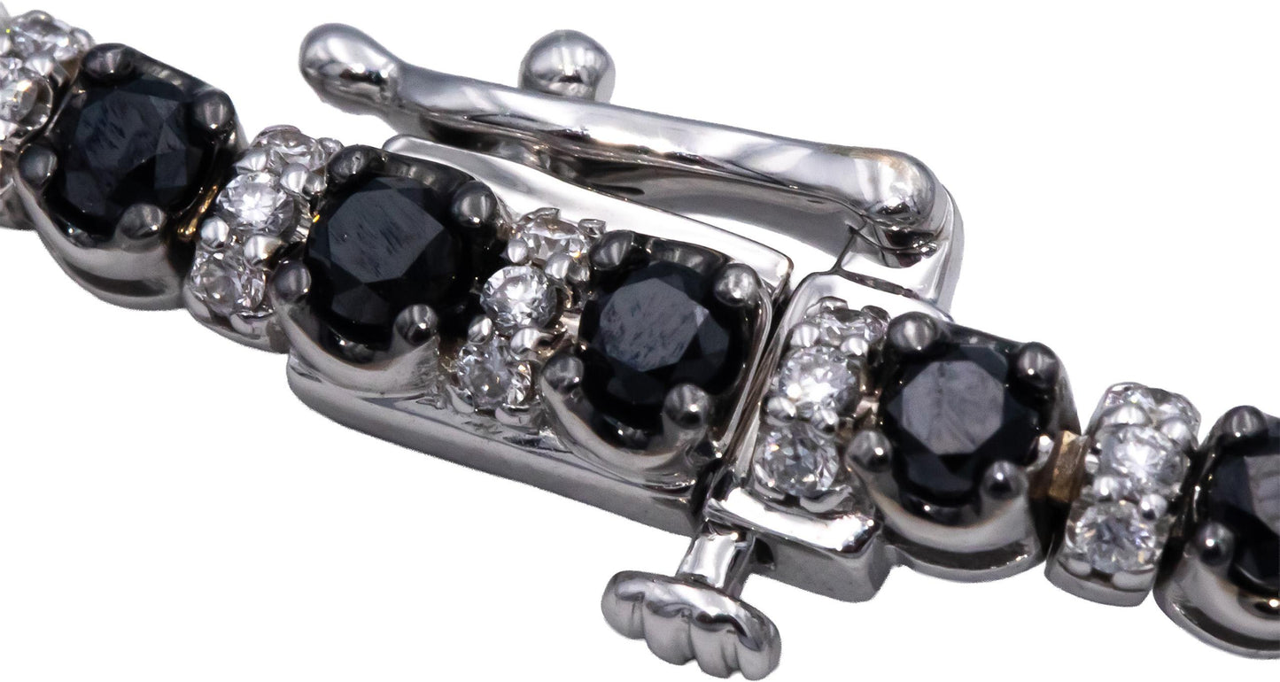14k White Gold Lab-Grown Diamond Natural Black Diamond Tennis Necklace 10.0CT