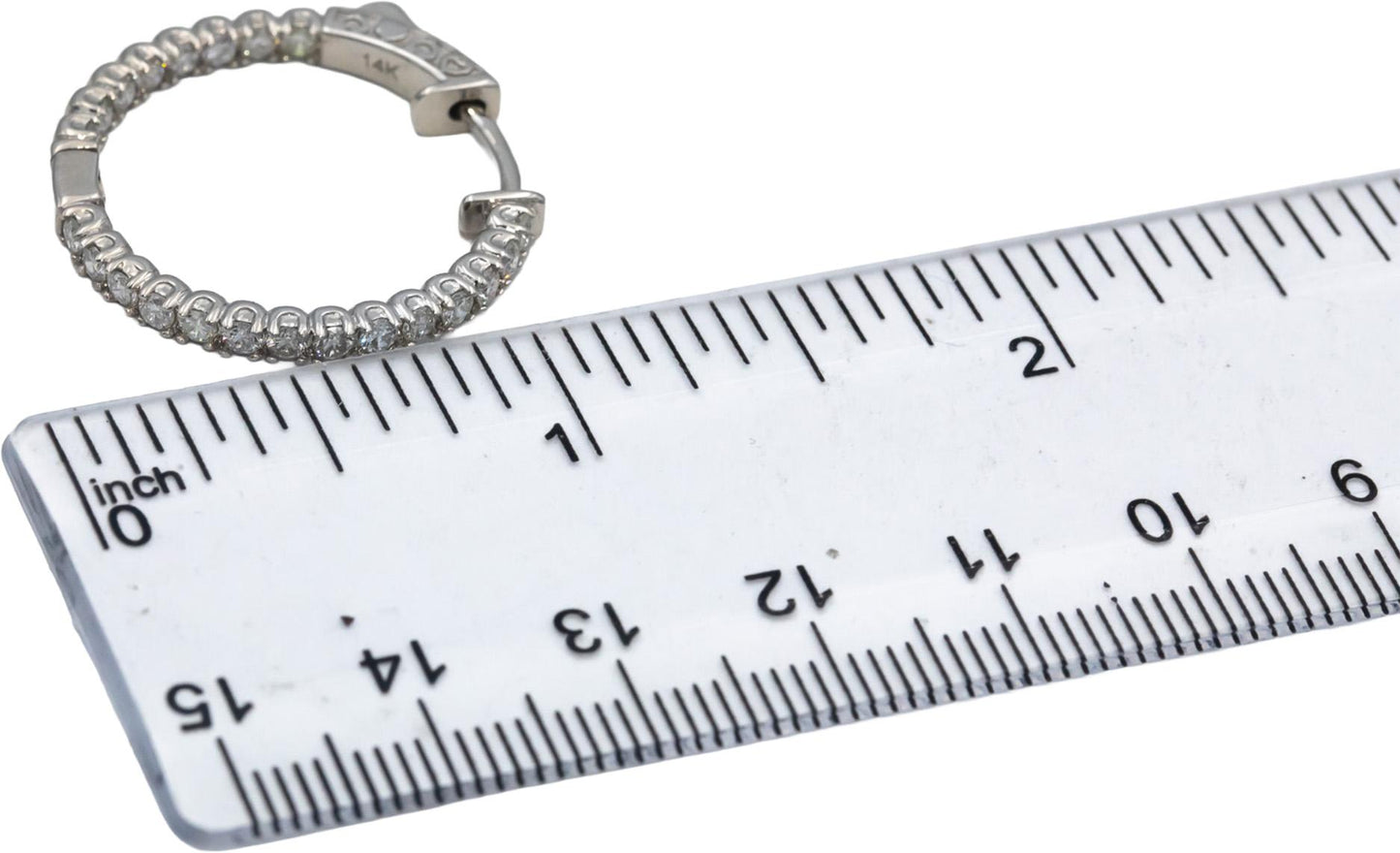 14k White Gold Round Diamond Inside Out Hoop Earrings 1.48CT