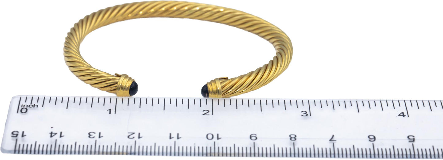 DAVID YURMAN 18k Yellow Gold Cable Cuff Bracelet w/ Cabochon Amethyst Ends