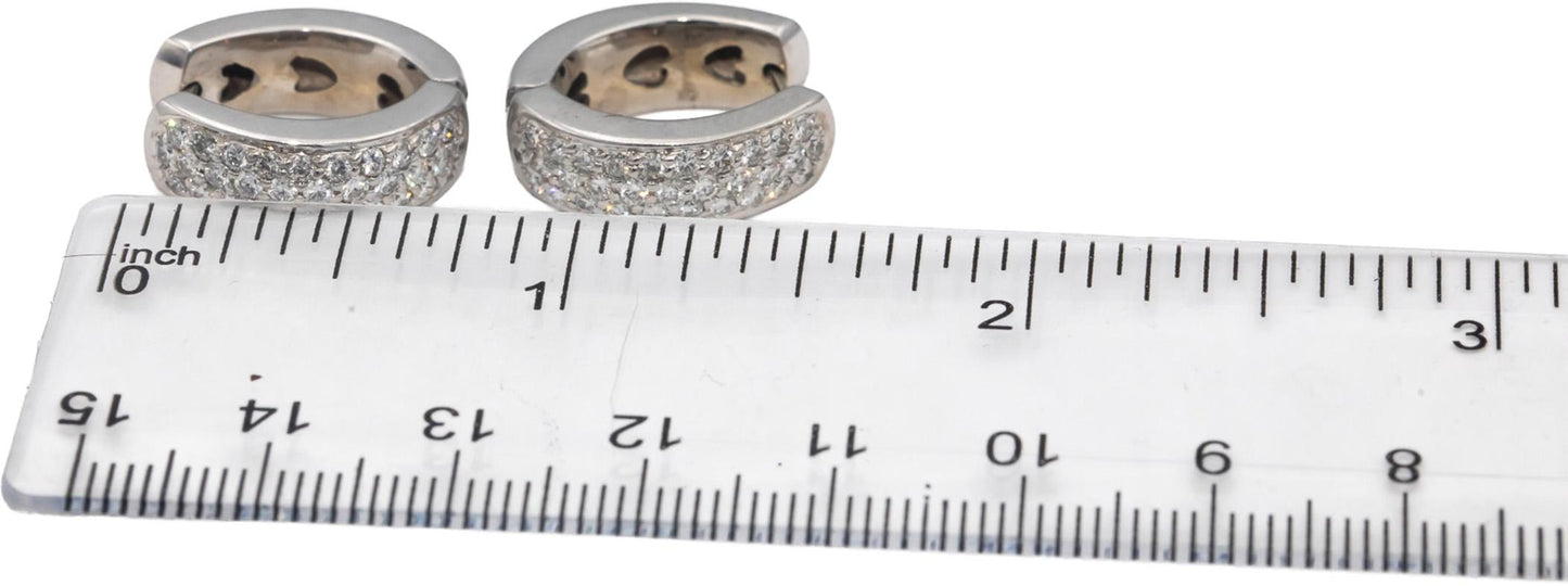 14k White Gold VS Round Diamond Hoop Huggie Earrings 1.35CT