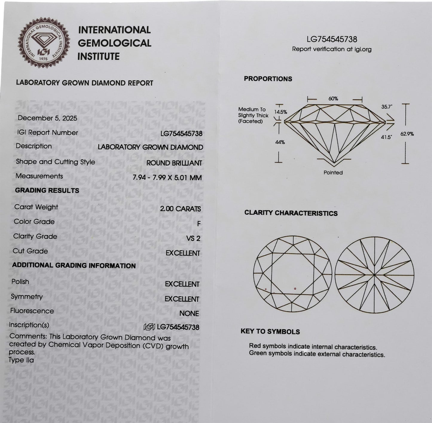 IGI Certified 14k White Gold VS2/E-F Lab-Grown Diamond Stud Earrings 4.0CT