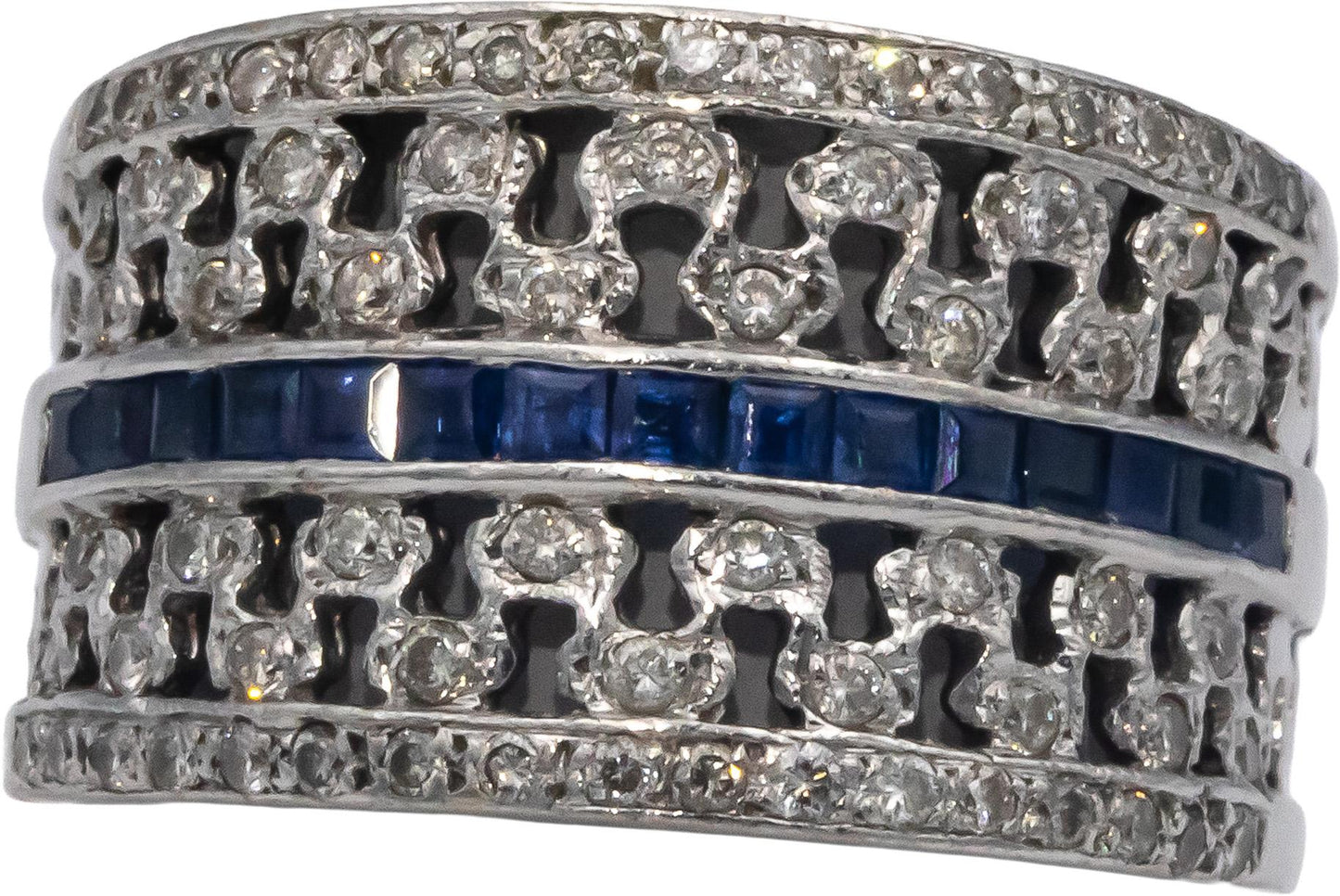 18k White Gold 1.0CT Diamond and Sapphire Wide Band Ring Size 8