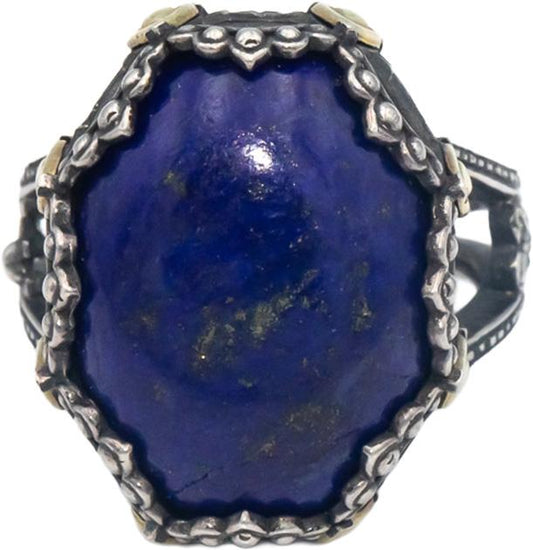 STAMBOLIAN 18k Gold Sterling Silver 12.0CT Lapis Lazuli Cocktail Ring Size 7