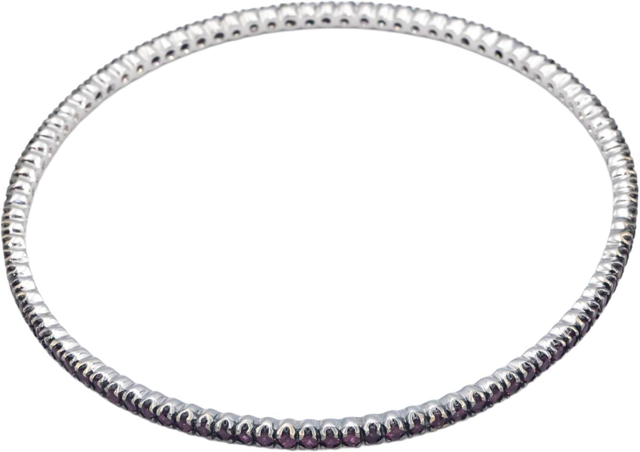 18k White Gold Round Cut Pink Tourmaline Stackable Bangle Bracelet 3.0CT