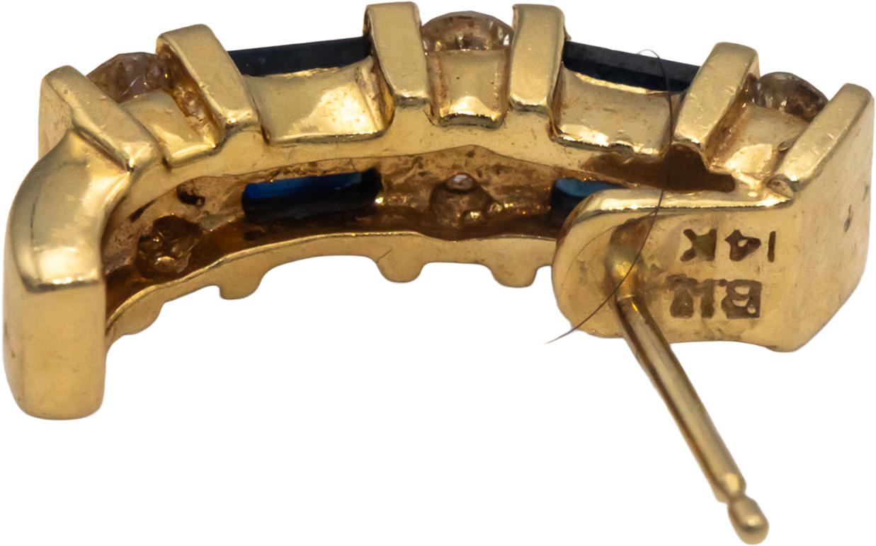 14k Yellow Gold VS Diamond and Sapphire Curved Stud Earrings 1.30CT