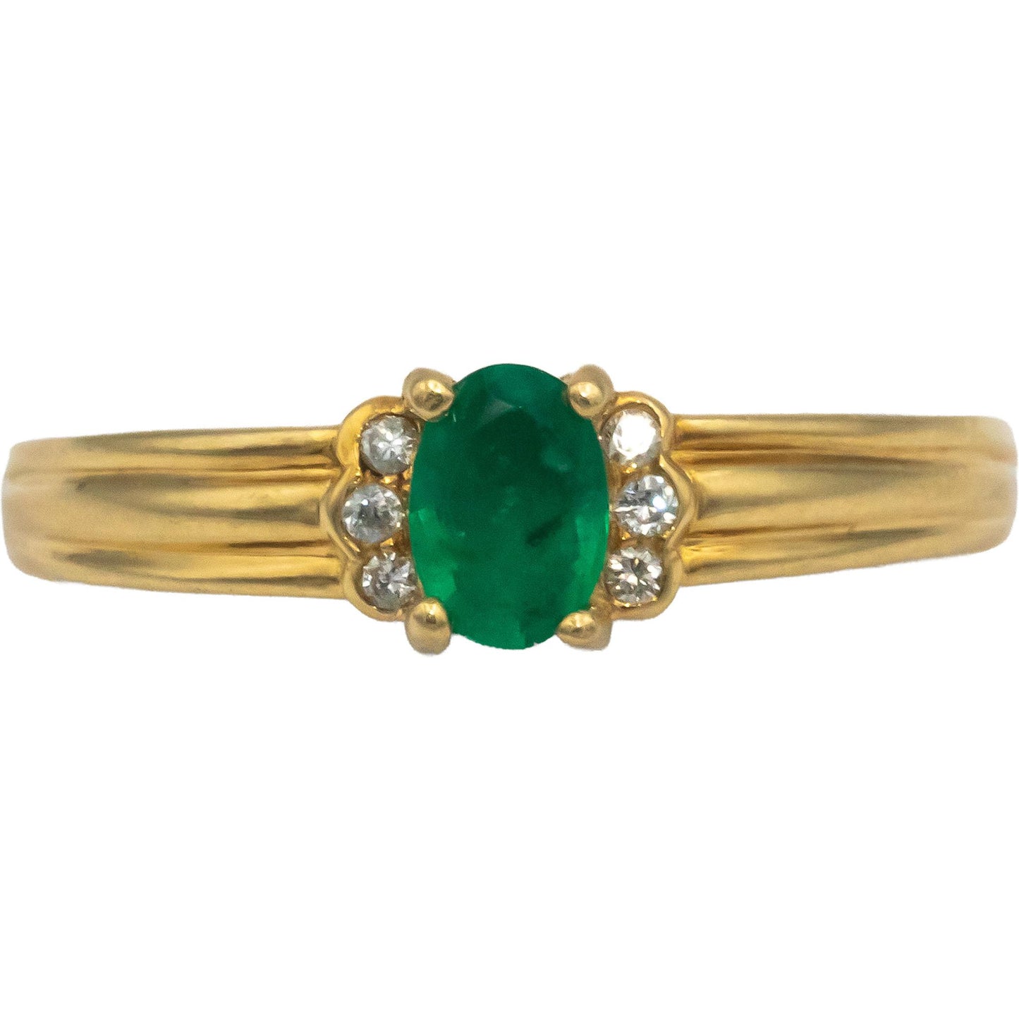18k Yellow Gold 0.36CT Diamond and Emerald Ring Size 10