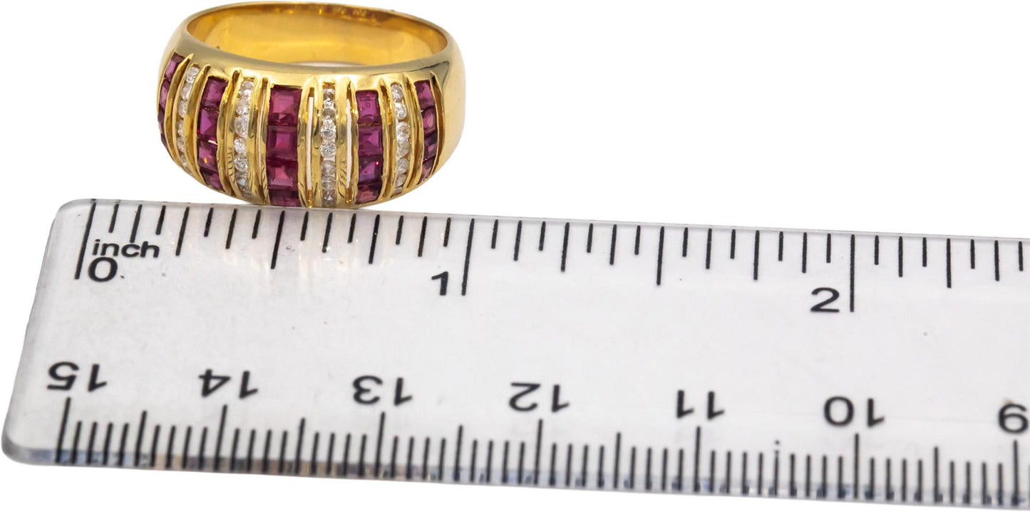 18k Yellow Gold 0.80CT Diamond and Ruby Dome Wide Band Ring Size 7.25