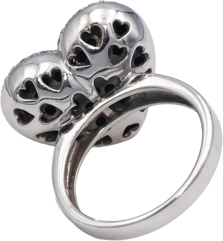 18k White Gold 1.0CT White and Black Diamond Cluster Heart Ring Size 7.25
