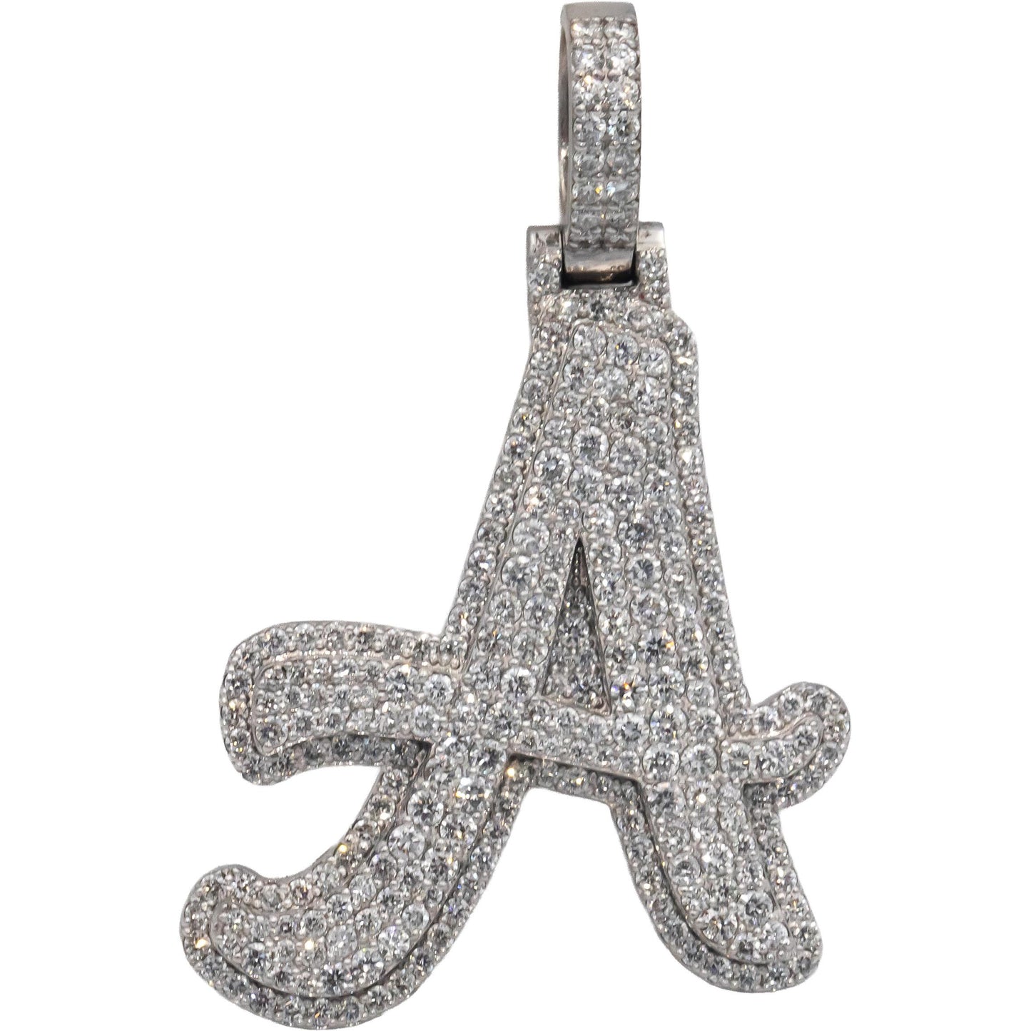 10k White Gold VS Round Cut Diamond Cluster Letter "A" Pendant 2.26CT