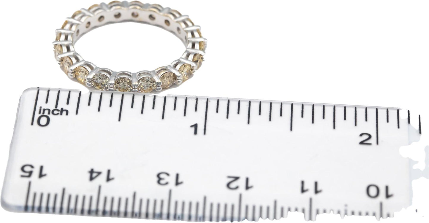 18k White Gold 2.07CT Round Cut Light Yellow Diamond Eternity Ring Size 7.25