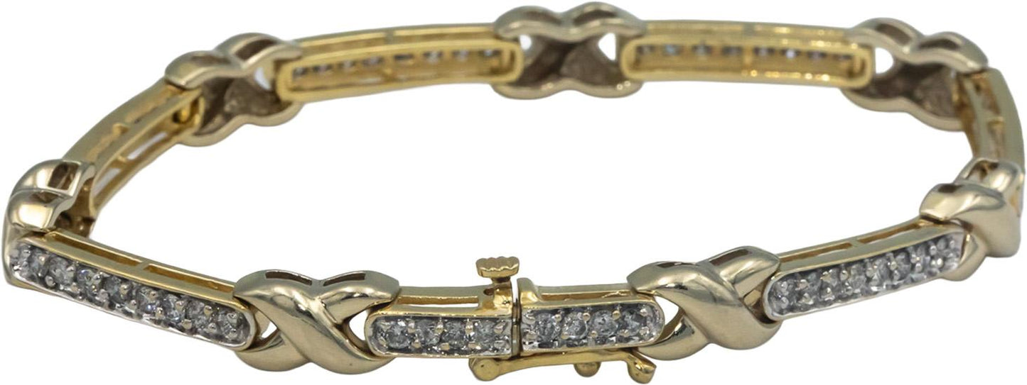 14k Yellow Gold 1.50CT Round Cut Diamond Fancy Link Tennis Bracelet