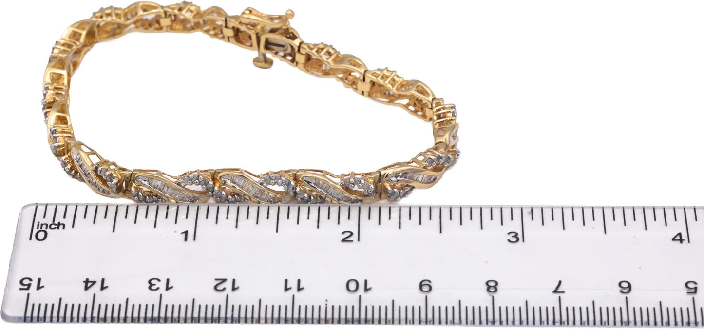 14k Yellow Gold Round & Baguette Cut Diamond Fancy Link Bracelet 2.50CT