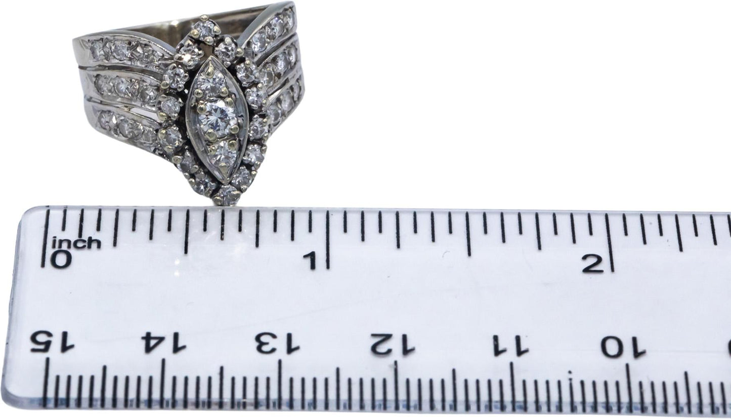 Vintage Antique 14k White Gold 0.95CT Round Cut Diamond Ring Size 7.25
