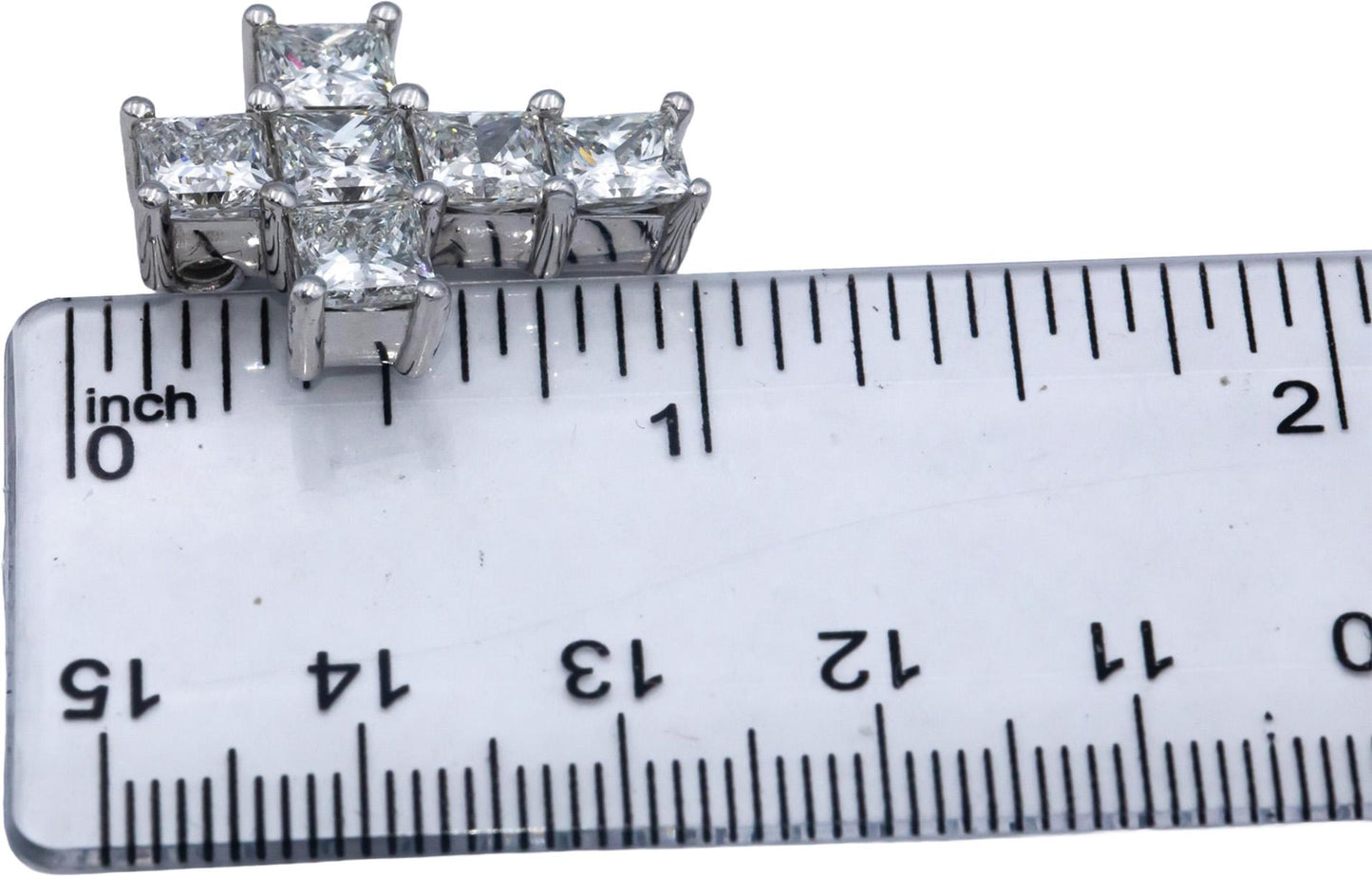 14k White Gold Princess Cut Diamond Cross Crucifix Pendant 5.35CT