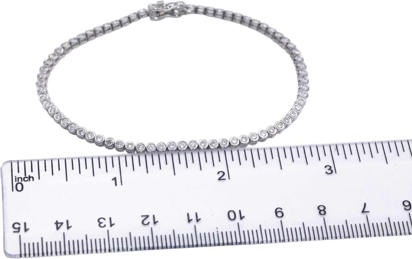 14k White Gold VS Round Bezel Set Diamond Tennis Bracelet 1.70CT