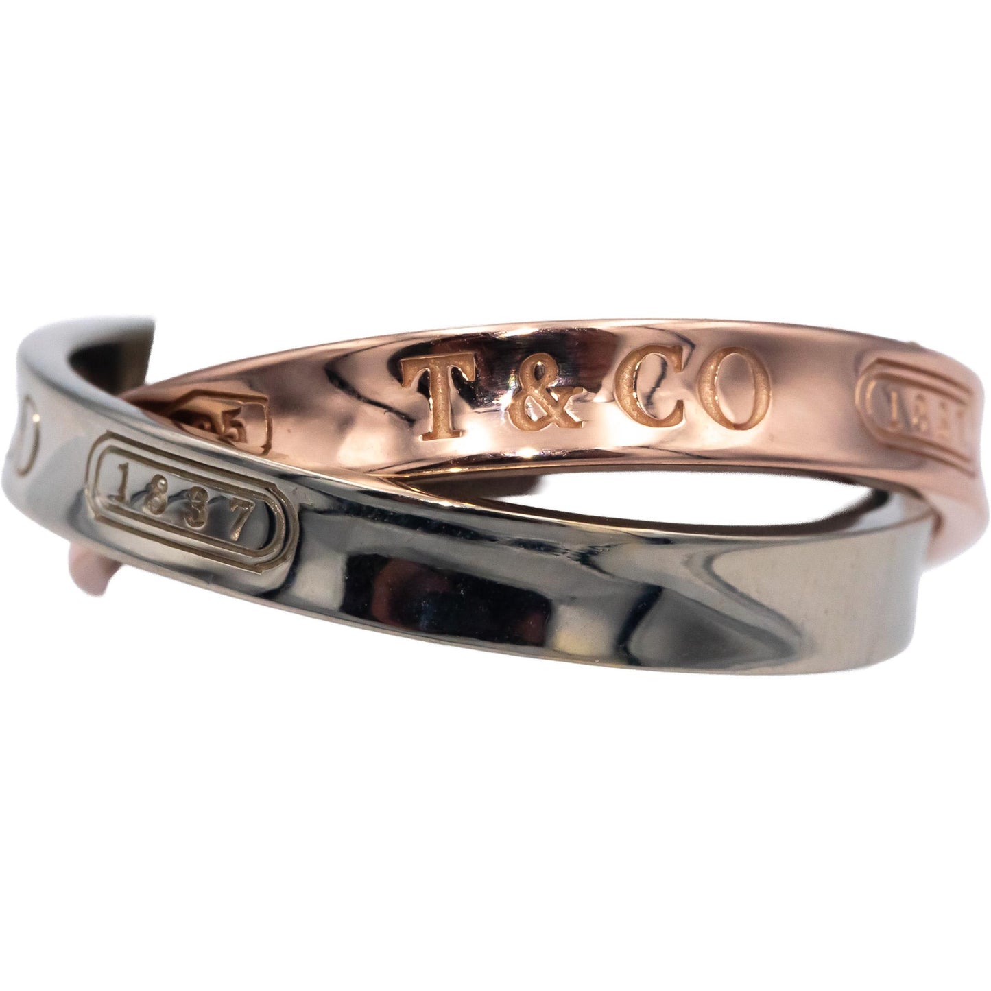 TIFFANY & CO. 14k White and Rose Gold Tiffany 1837 Interlocking Circles Ring