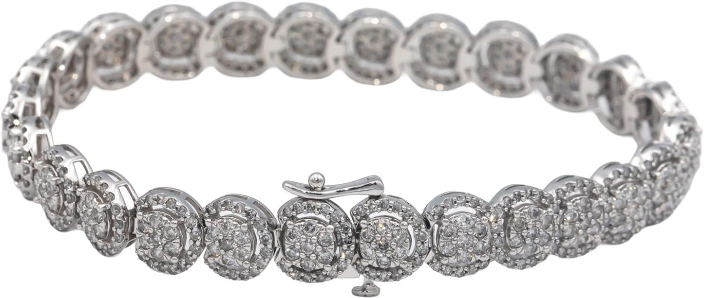 10k White Gold Jewelry 5.0CT Round Cut Diamond Cluster Fancy Link Bracelet