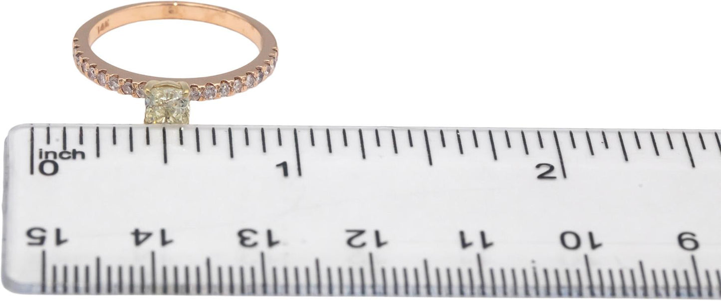 14k Rose Gold 0.70CT White and Light Yellow Diamond Ring w/ 0.45CT Center Size 7