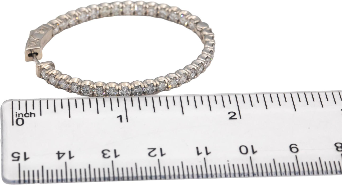 Diamond Round Cut 18k White Gold VS Oval Hoop Inside Out Earrings 5.78CT