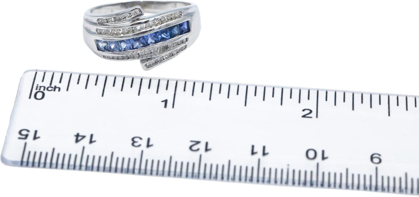 14k White Gold Diamond and Sapphire Channel Set Band Ring 1.0CT Size 8.5