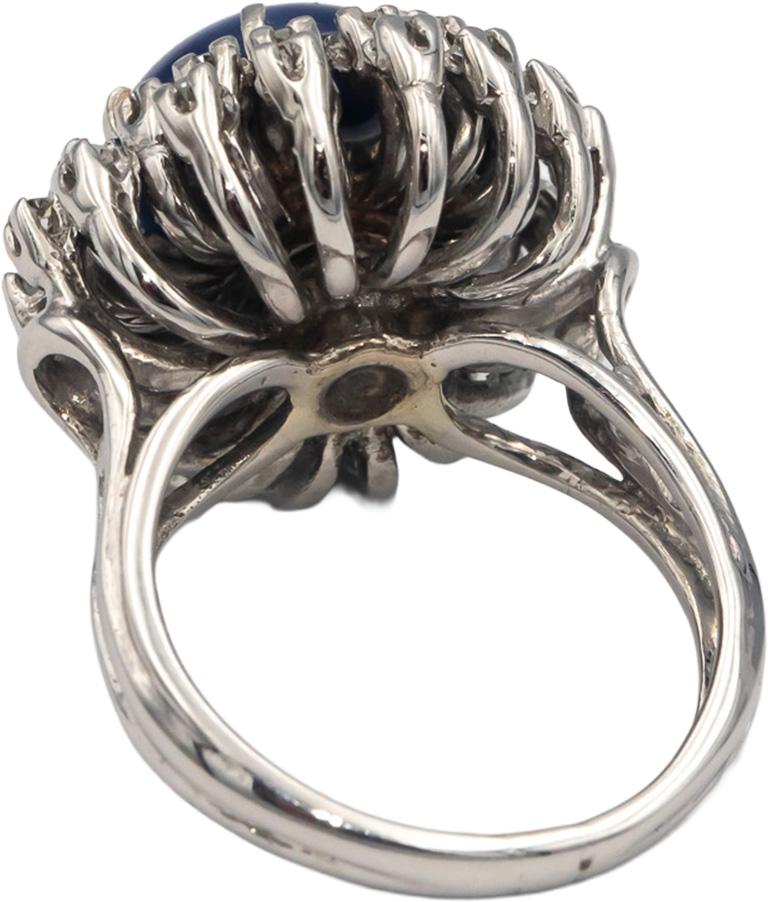 CGL Certified 14k White Gold Diamond & Star Sapphire Cocktail Ring 7.05CT Size 6