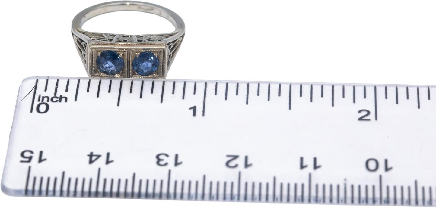 Vintage Antique 18k White Gold 0.55CT Blue Sapphire Filigree Ring Size 4