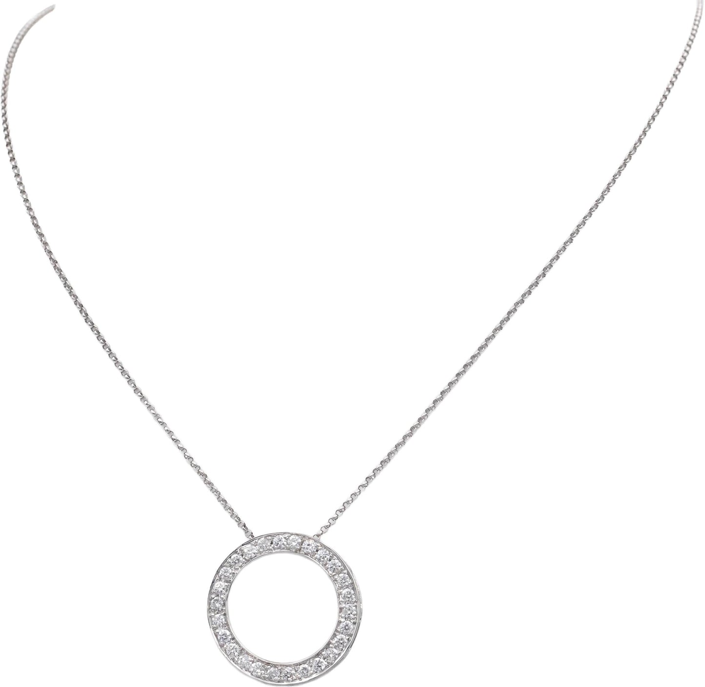 14k White Gold 1.0CT Round Cut Diamond Circle Pendant Necklace Chain