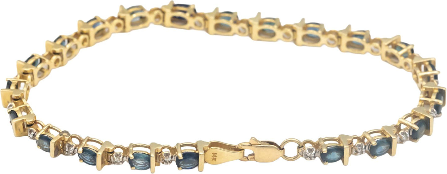 14k Yellow Gold 4.15CT Round Diamond & Oval Sapphire Fancy Link Bracelet