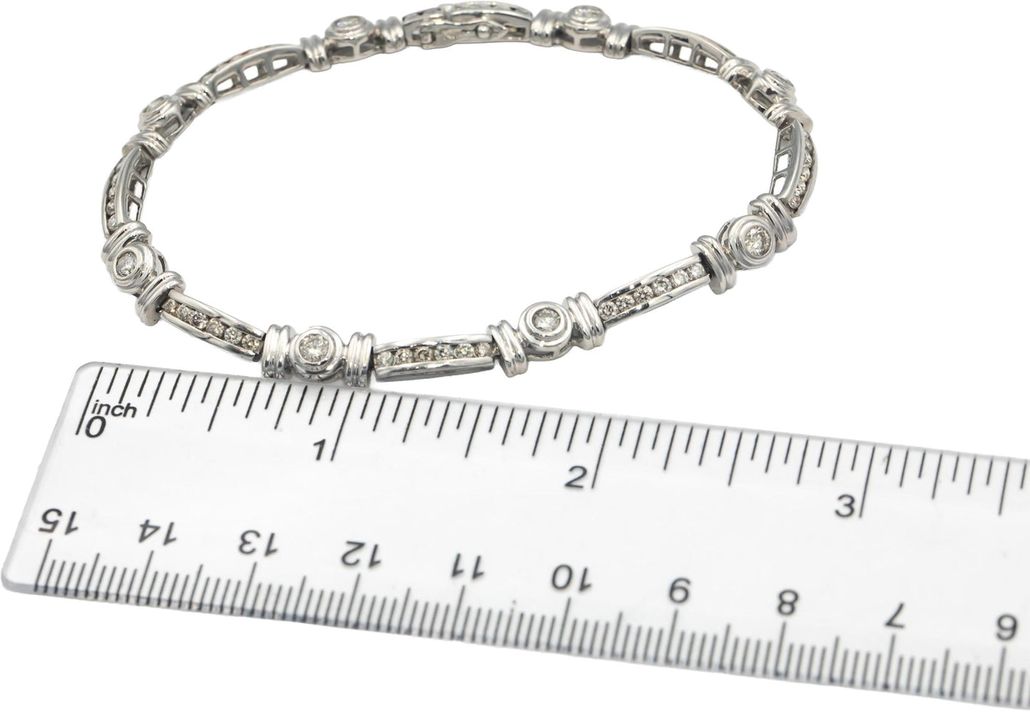 Diamond 14k White Gold Jewelry Channel & Bezel Set Link Bracelet 2.0CT