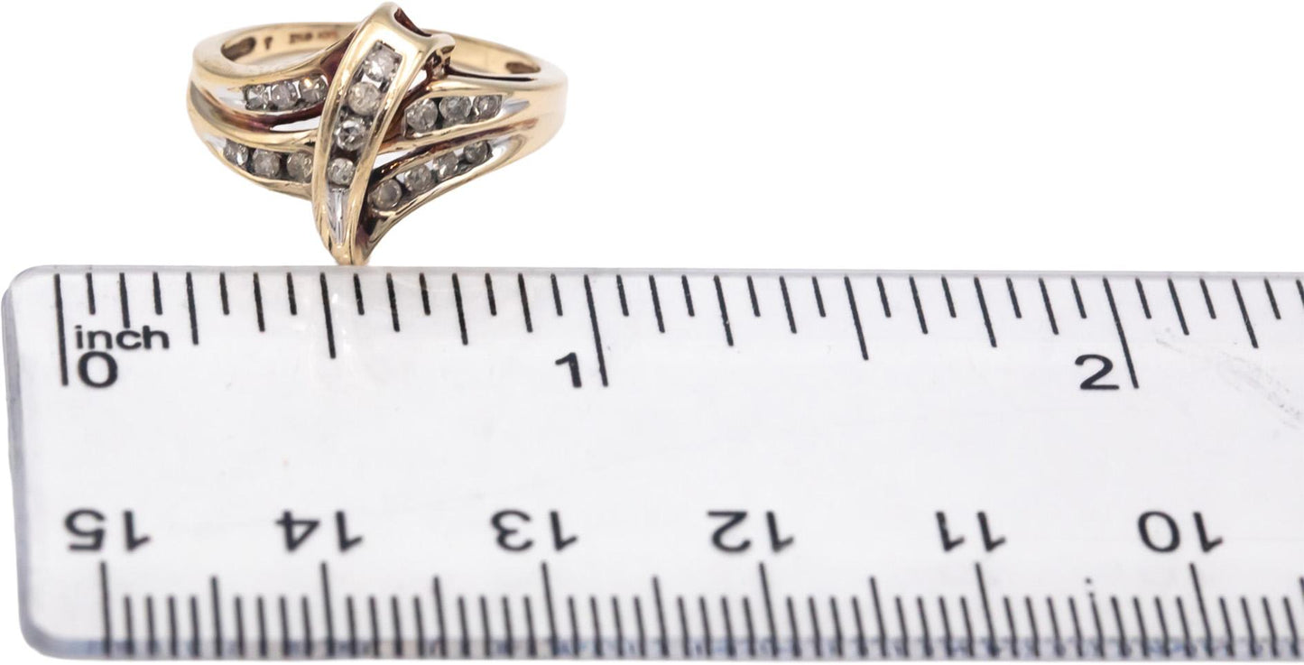 Diamond Round Cut 10k Yellow Gold Channel Set Crossover Ring 0.20CT Size 5.25