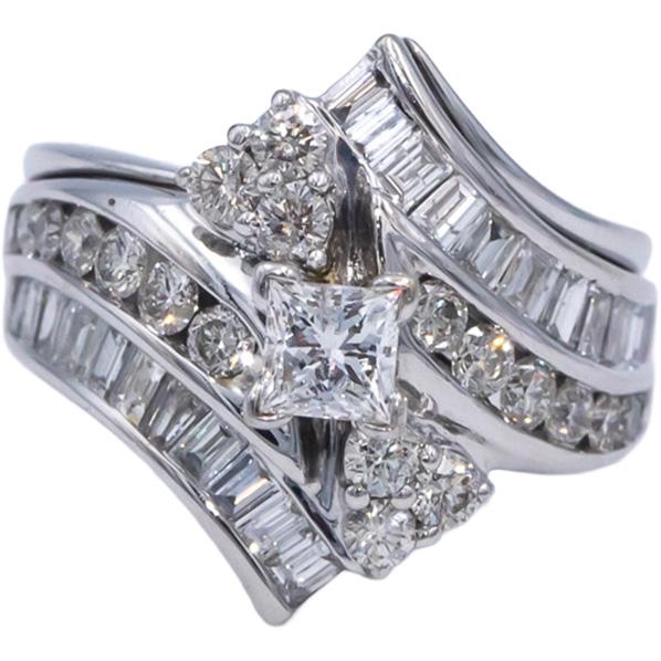 14k White Gold Diamond Engagement Ring 1.66CT w/ 0.40CT Center Size 6.25