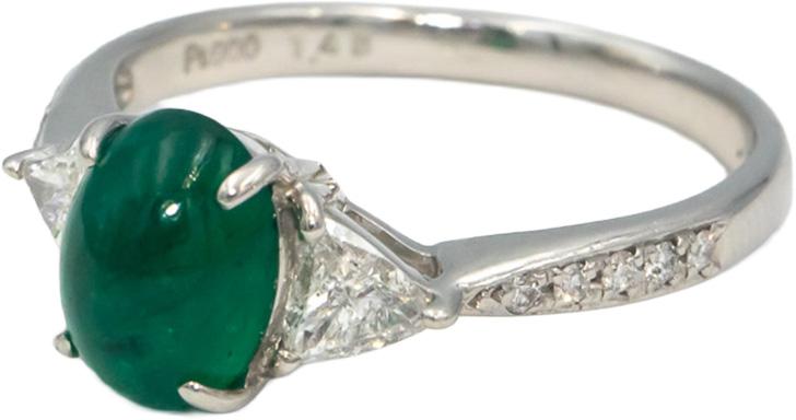 Platinum Cabochon Emerald Trillion Round VS Diamond Cocktail Ring 1.85CT Sz. 6.5