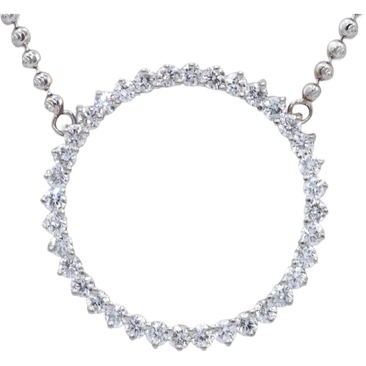 14k White Gold Lab Grown Round Diamond Circle Fixed Pendant Necklace 2.60CT
