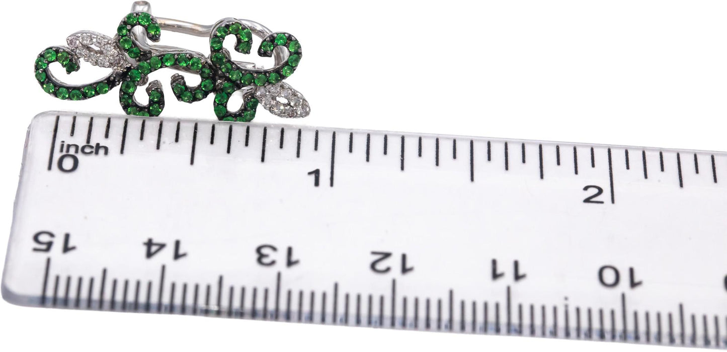 18k White Gold Round VS Diamond & Tsavorite Floral Dangle Earrings 0.20CT
