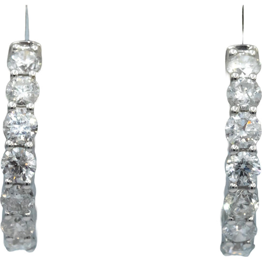 14k White Gold Round Diamond Inside Out Circle Hoop Earrings 5.0CT