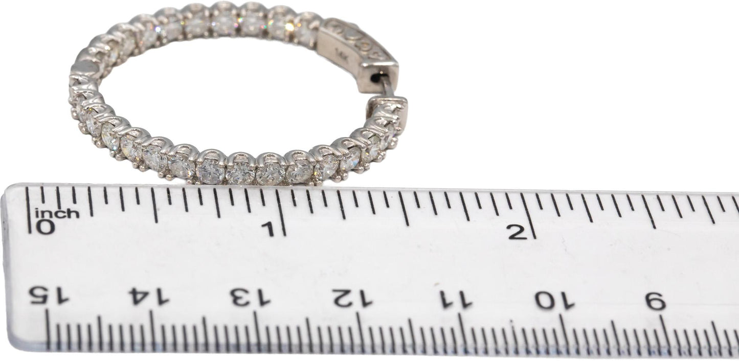 14k White Gold VS Round Diamond Inside Out Circle Hoop Earrings 5.40CT