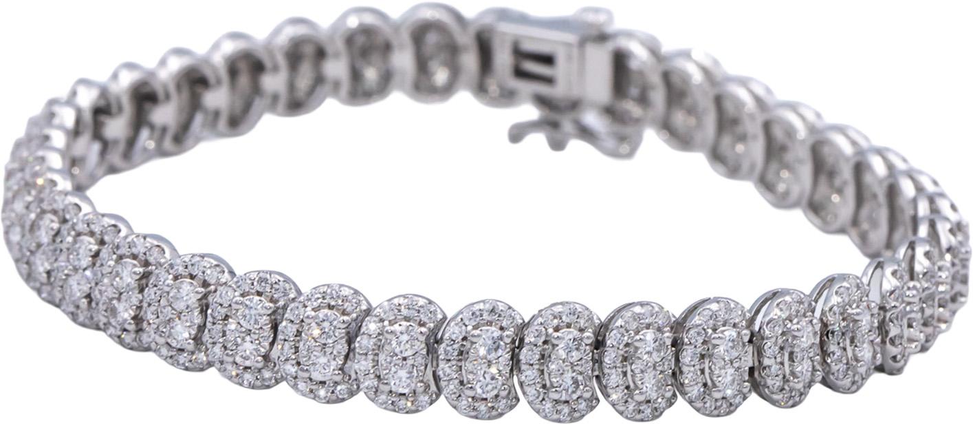 14k White Gold Lab-Grown VS Round Diamond Fancy Pave Cluster Bracelet 5.0CT