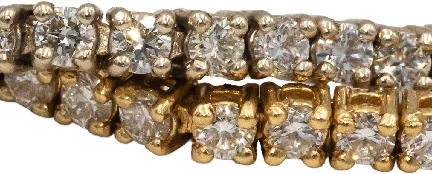 14k Yellow & White Gold VS Round Diamond Double Row Tennis Bracelet 4.65CT