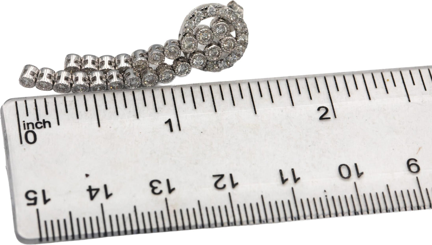 14k White Gold Round Diamond Drop Dangle Earrings 1.45CT