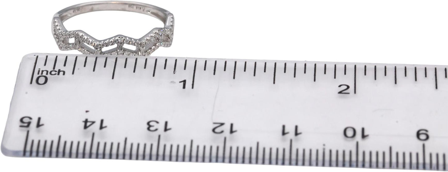 18k White Gold Round Diamond Zig Zag Band Ring 0.15CT Size 7