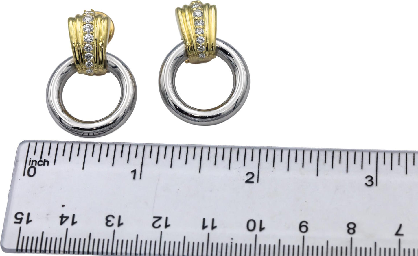 Platinum & 18k Gold VS Round Diamond Drop Dangle Hoop Earrings 0.60CTW