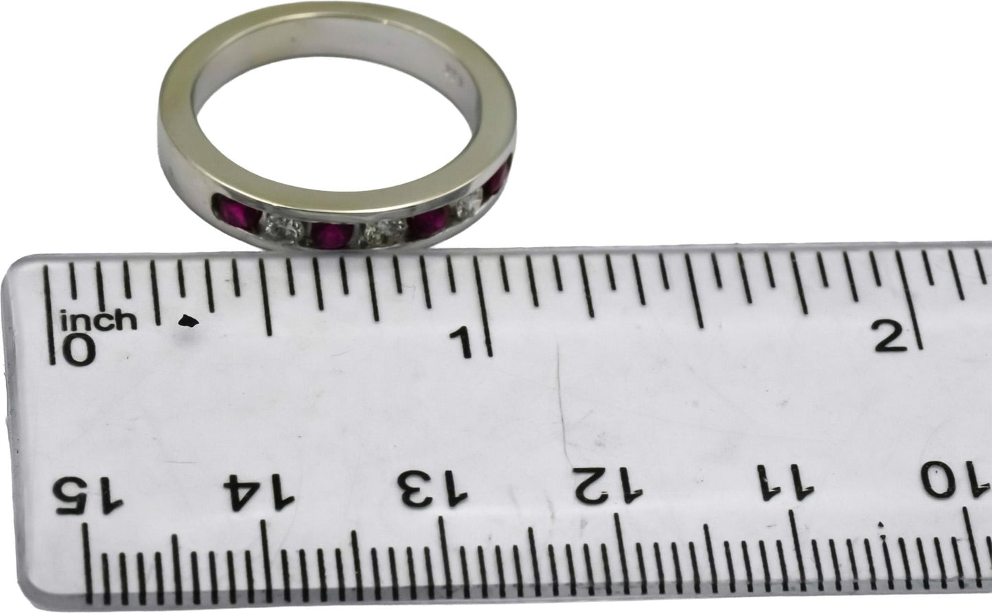 14k White Gold Round Channel Set Ruby and Diamond Band Ring 0.35CT Size 6.75