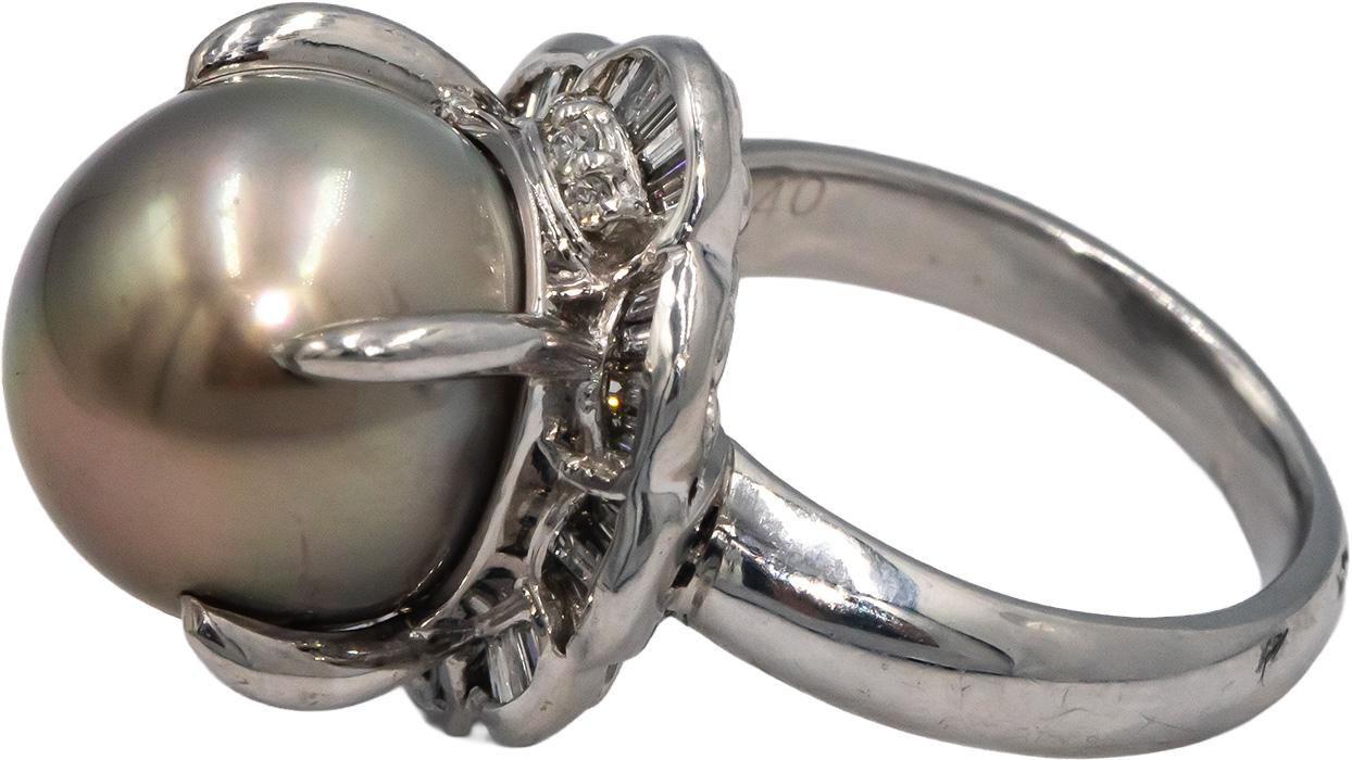 Platinum 0.40CT VS Diamond and 12.5mm Pearl Cocktail Ring size 5.25