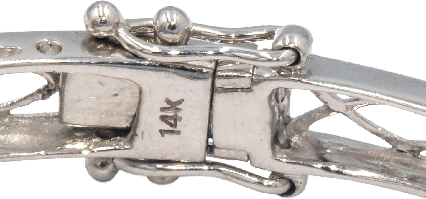 14k White Gold Jewelry Round & Baguette Diamond Hinged Bangle Bracelet 1.50CT