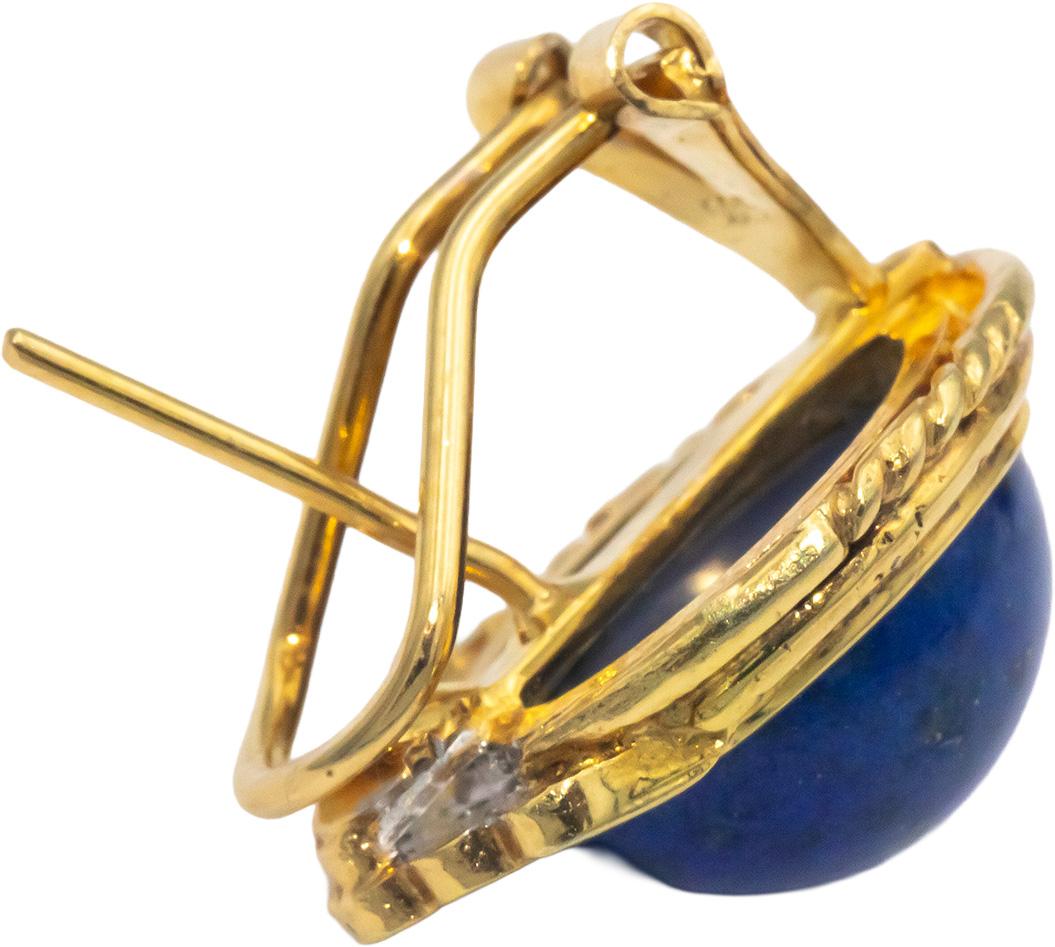 14k Yellow Gold 0.10CT Diamond and 11.2mm Lapis Lazuli Earrings