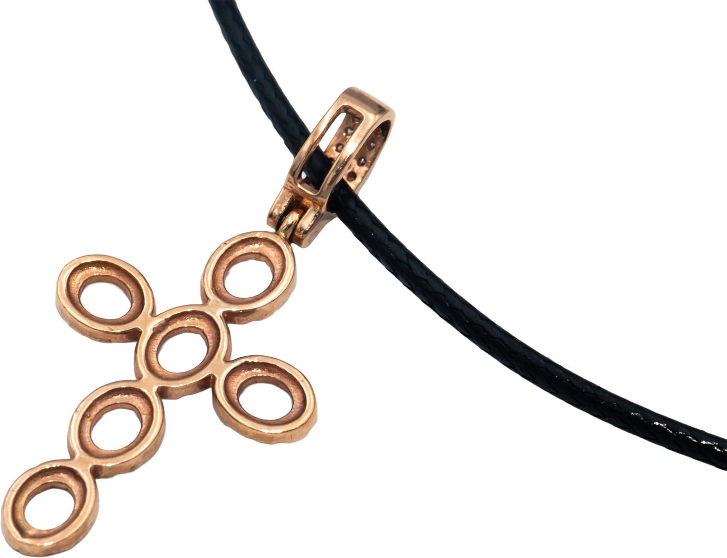 Round Diamond 14k Rose Gold Cross Crucifix Pendant on Cord Necklace 0.44CT