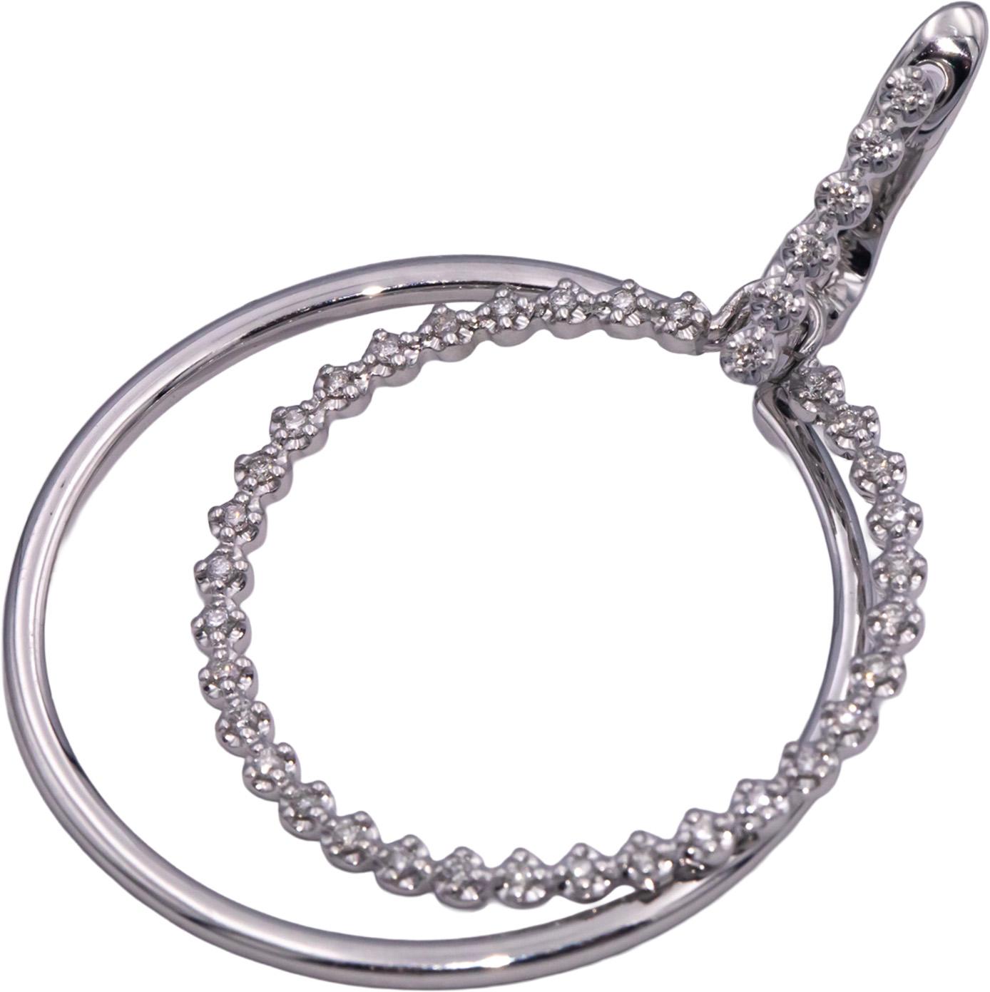 14k White Gold Diamond Double Circle Dangle Hoop Earrings 0.45CT