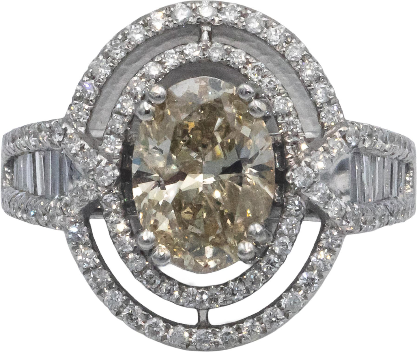 14k White Gold Diamond Cocktail Ring 2.47CT w/ 1.72CT Oval Cut Center Size 6.5