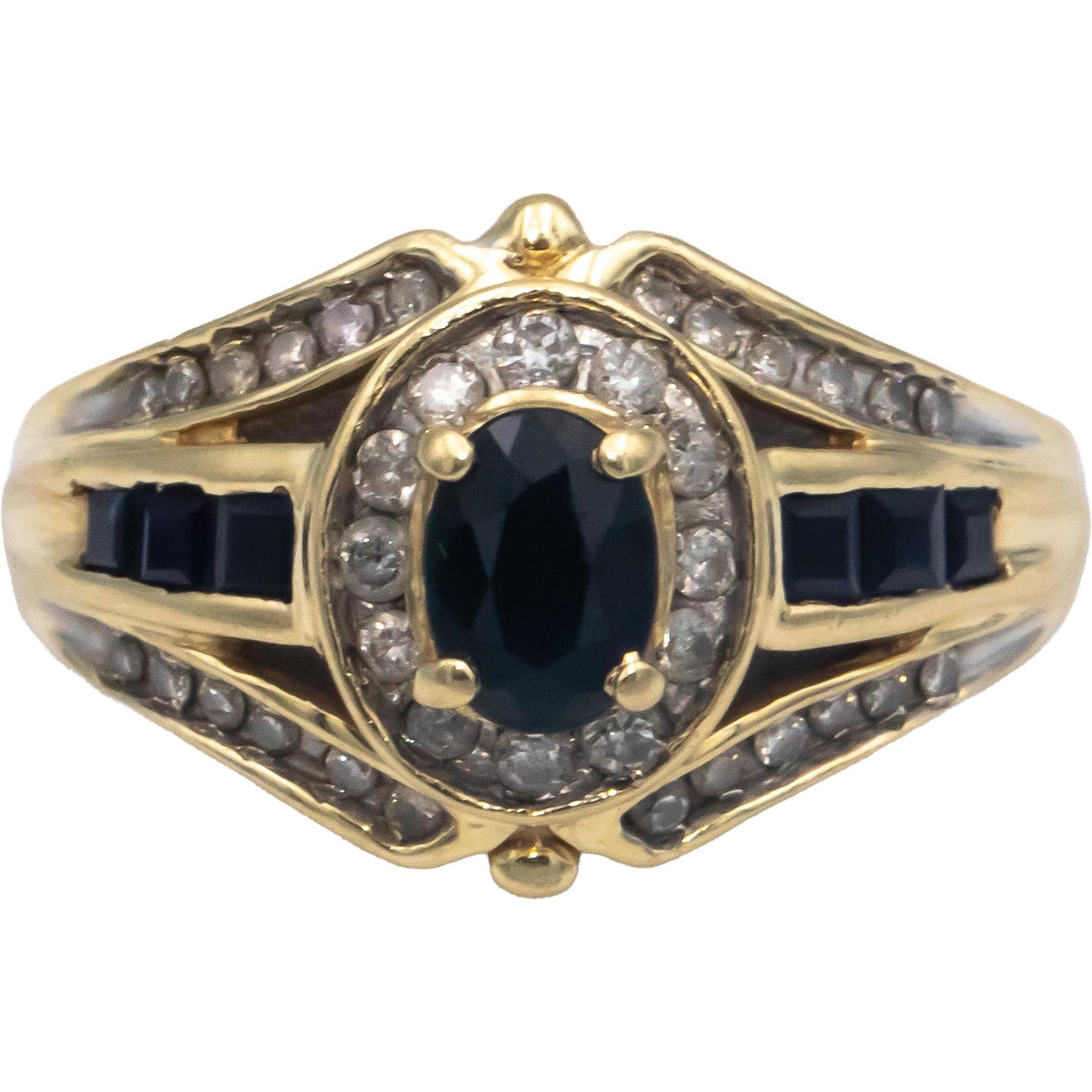 14k Yellow Gold Diamond and Sapphire Cocktail Ring 1.60CT Size 10
